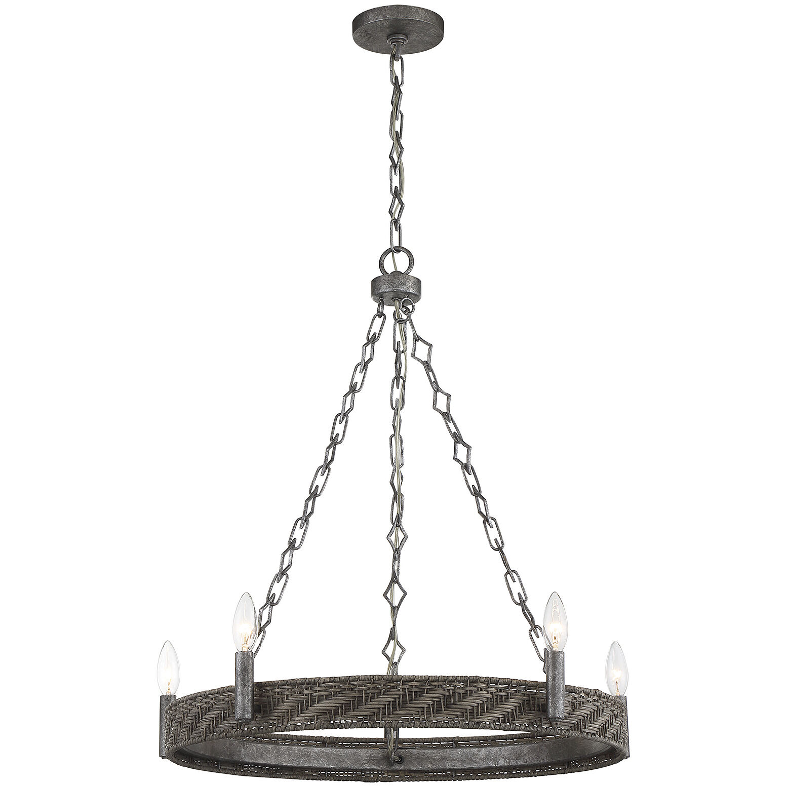 Tripoli 5 Light 26 inch Mottled Zinc with Natural Rattan Chandelier Ceiling Light