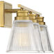 Transitional 3 Light 24 inch Natural Brass Vanity Light Wall Light