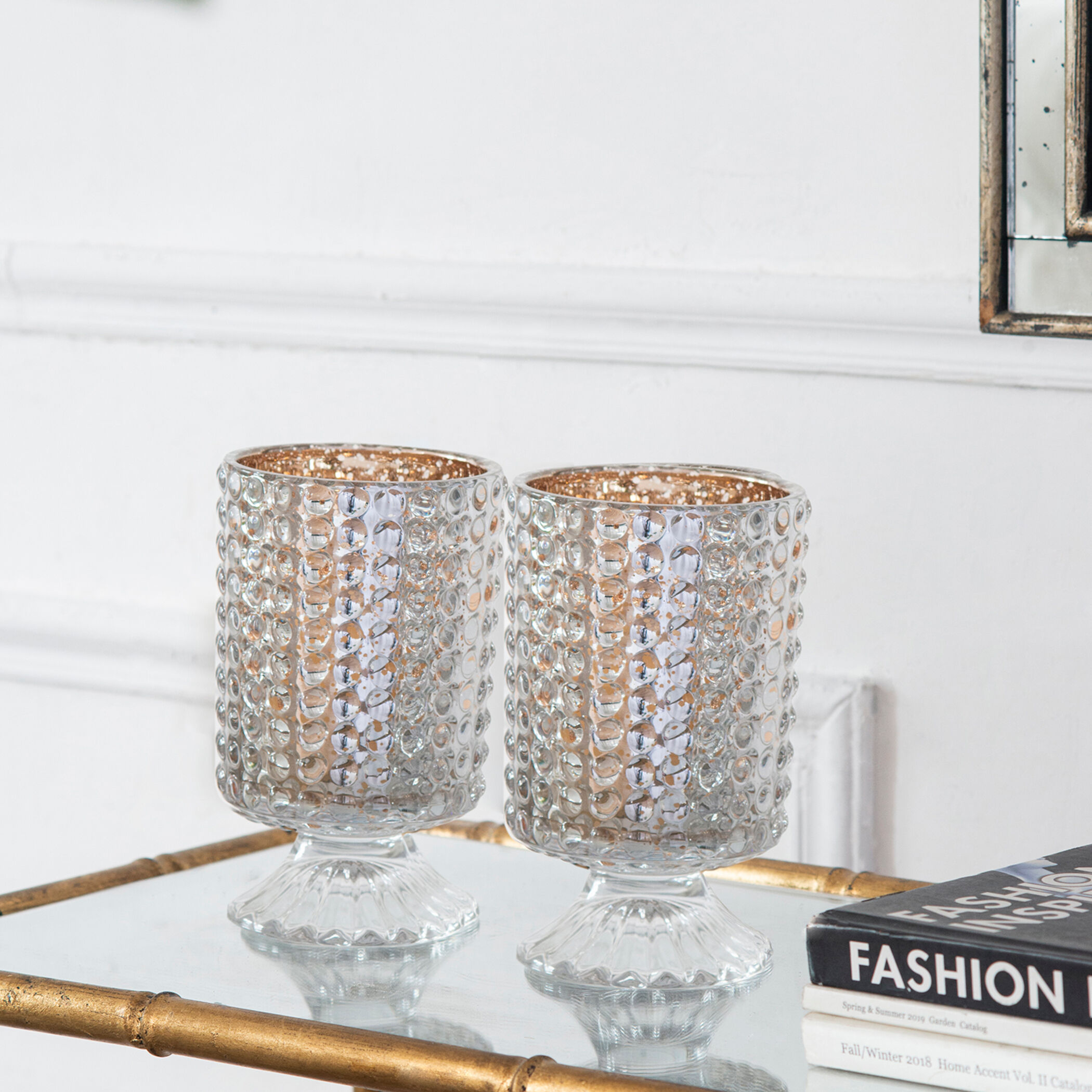 Hobnail Glass Hurricane 7 X 4.1 inch Candleholder, Set of 2