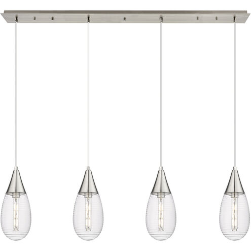 Malone 4 Light 49.75 inch Brushed Satin Nickel Linear Pendant Ceiling Light in Striped Clear Glass