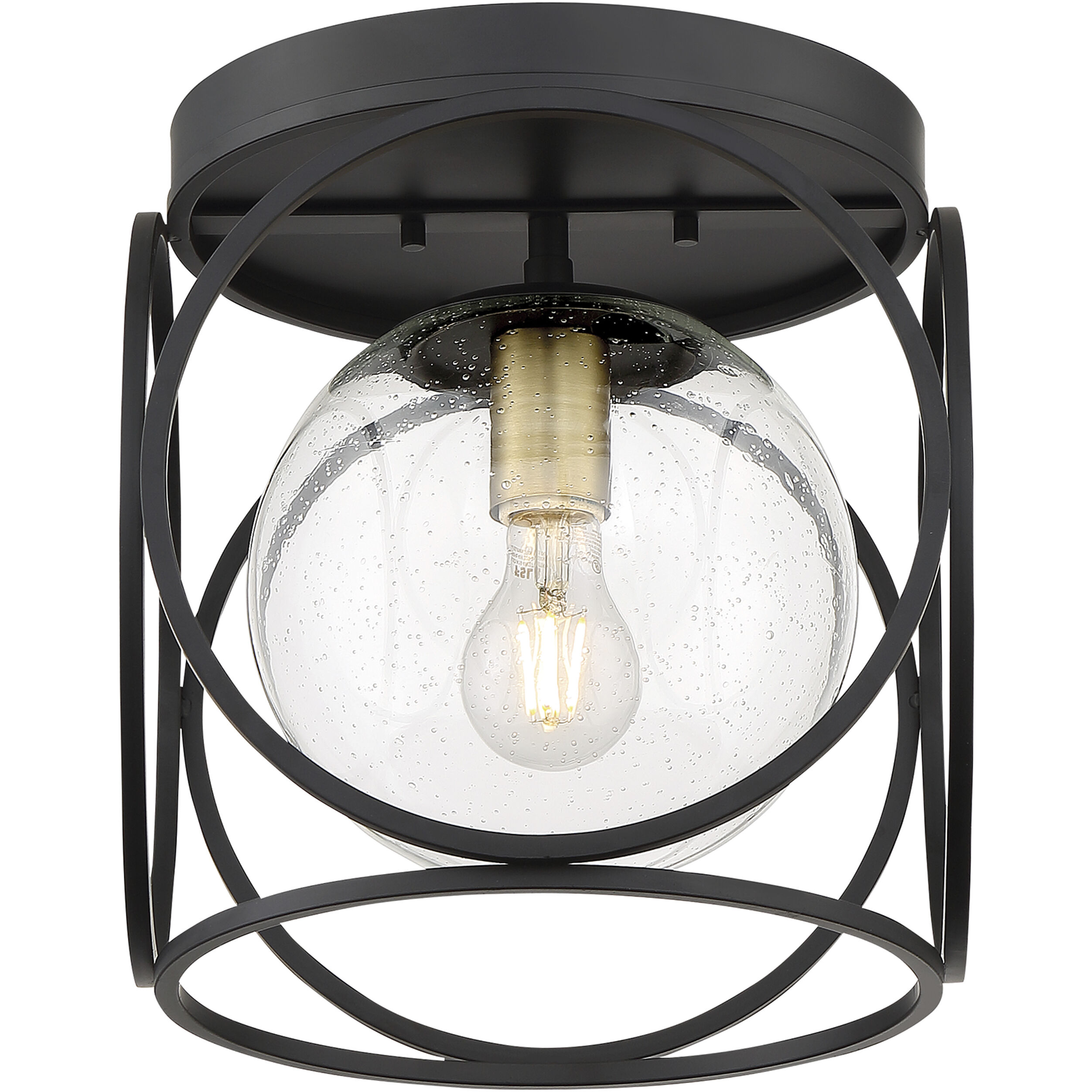 Aurora 1 Light 13 inch Black and Vintage Brass Flush Mount Fixture Ceiling Light