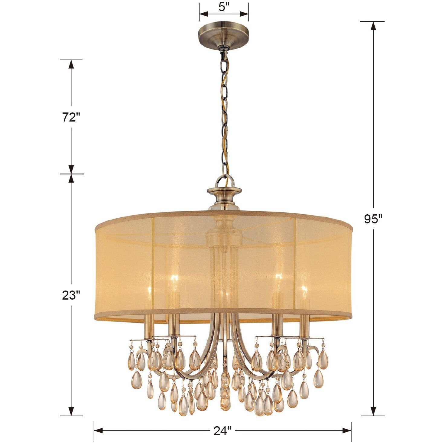 Hampton 5 Light 24 inch Antique Brass Chandelier Ceiling Light