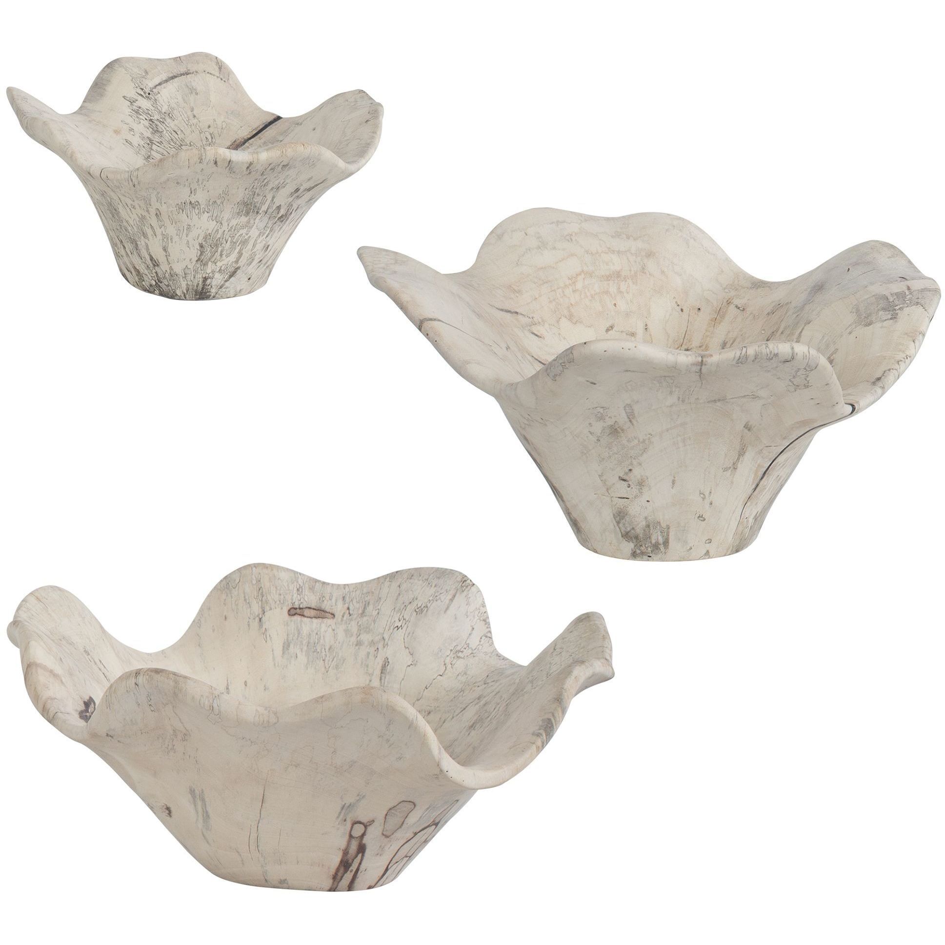 Teo Light Bleached Tamarind Wood Wooden Wall Decor, Set of 3