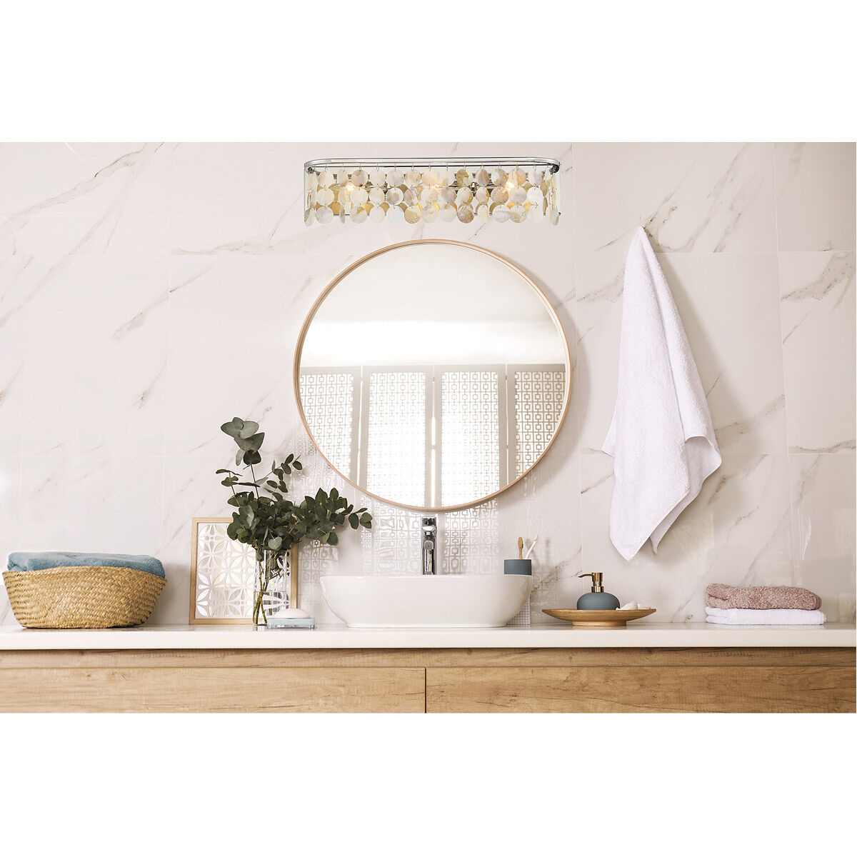 Polished nickel vanity outlet light