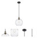 Ballston Large Athens 1 Light 10 inch Black Antique Brass Mini Pendant Ceiling Light in Seedy Glass, Ballston
