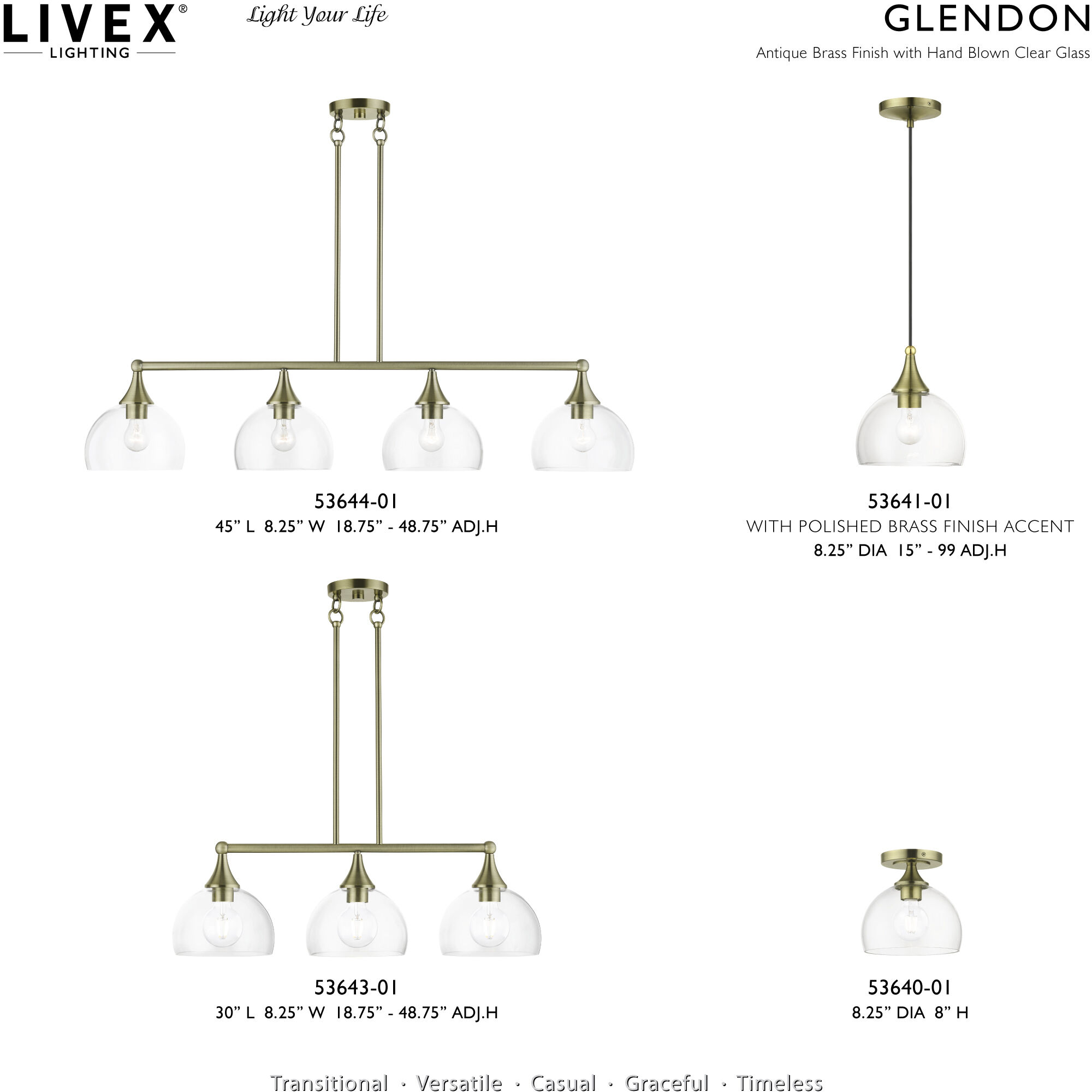 Glendon 1 Light 8.25 inch Antique Brass with Polished Brass Finish Accents Glass Pendant Ceiling Light in Antique Brass with Polished Brass Accents