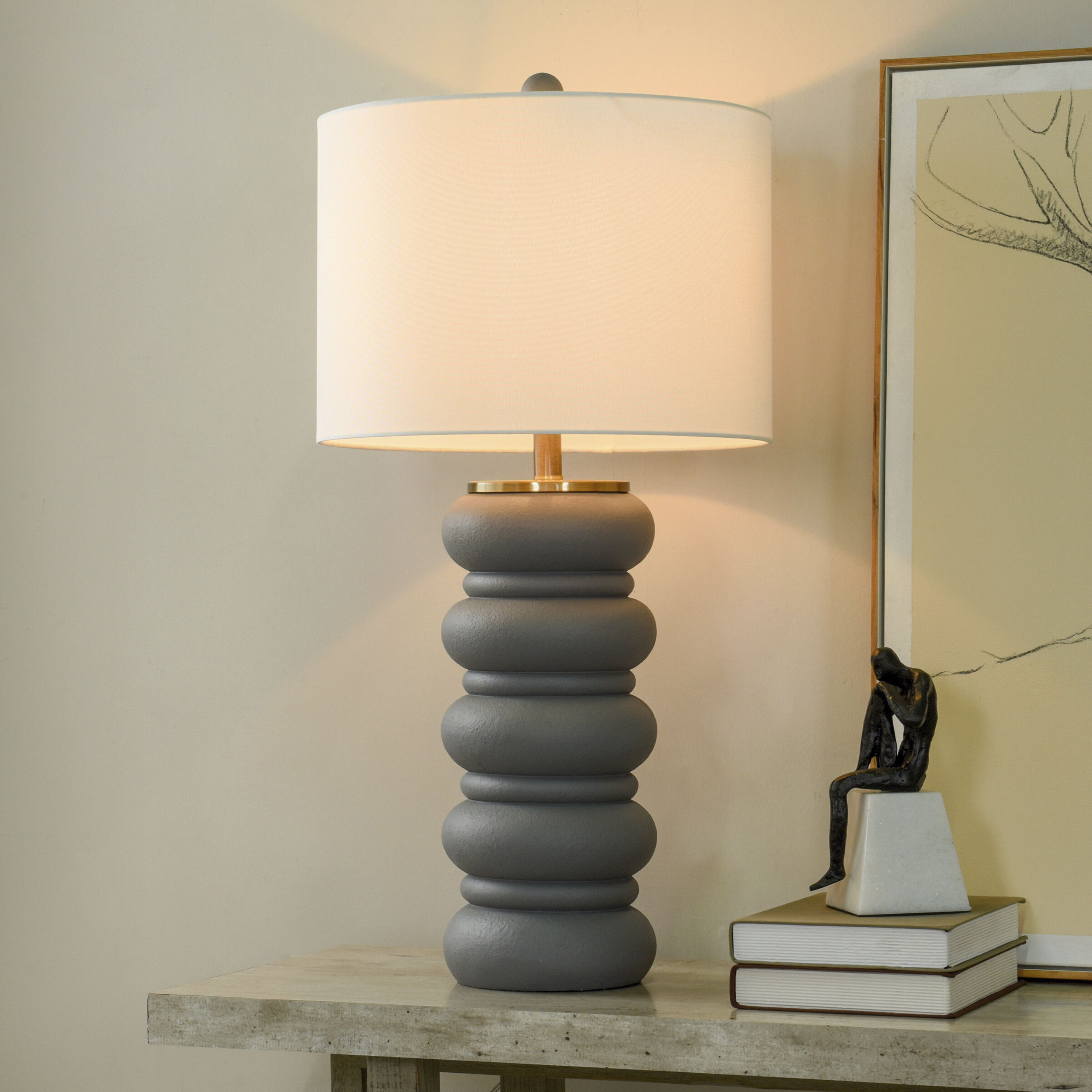 Esther 32 inch 150.00 watt Frosted Charcoal Table Lamp Portable Light