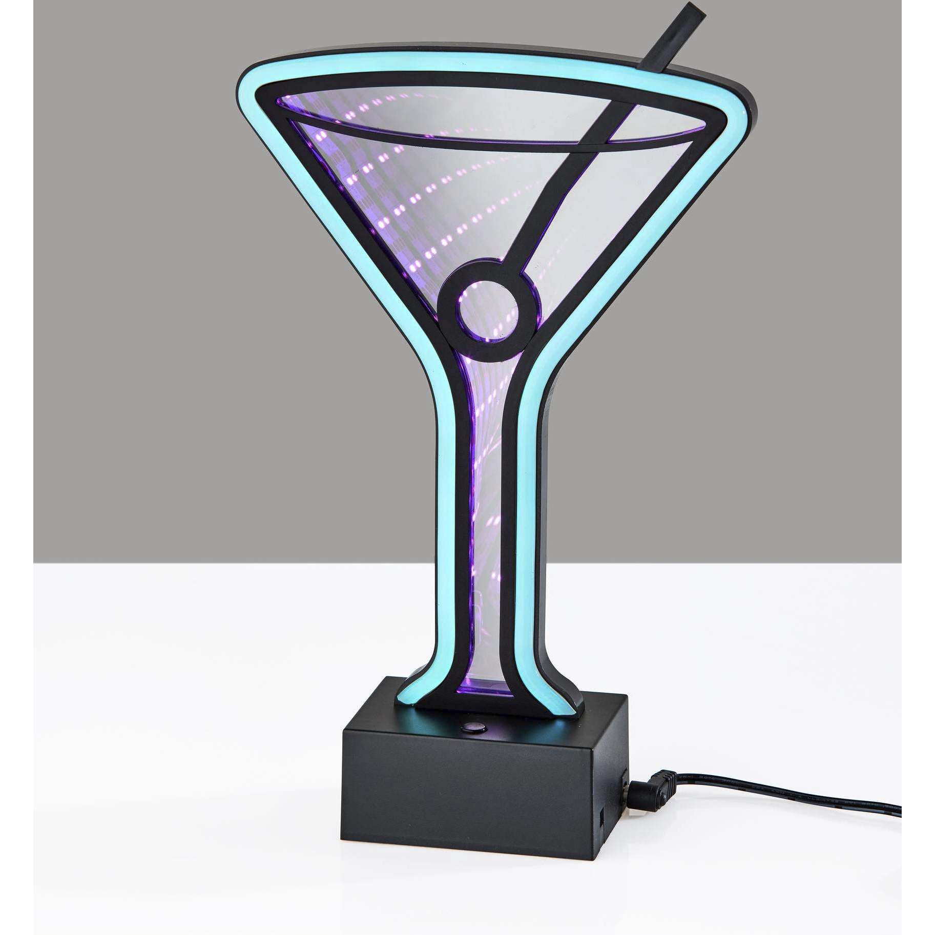 Infinity Neon 10 inch 1 watt Black Table/Wall Lamp Portable Light, Martini Glass, Simplee Adesso