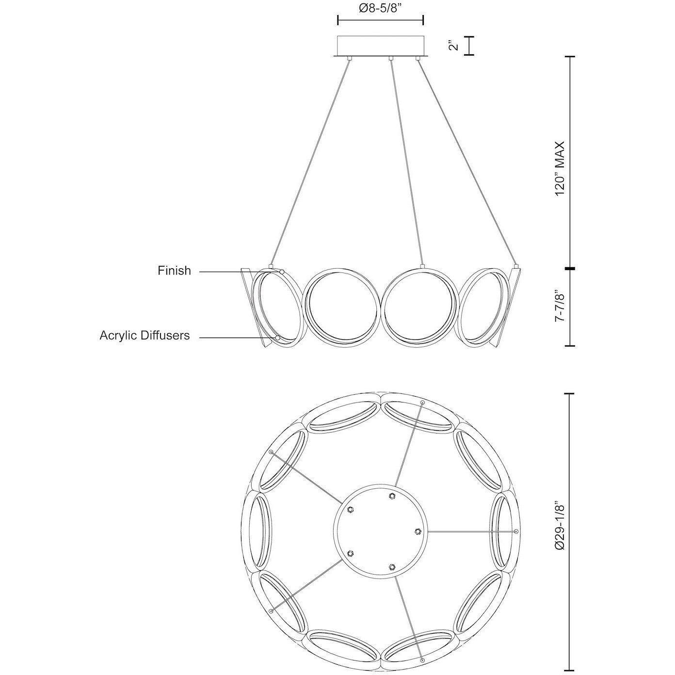 Oros LED 29.13 inch Black Chandelier Ceiling Light