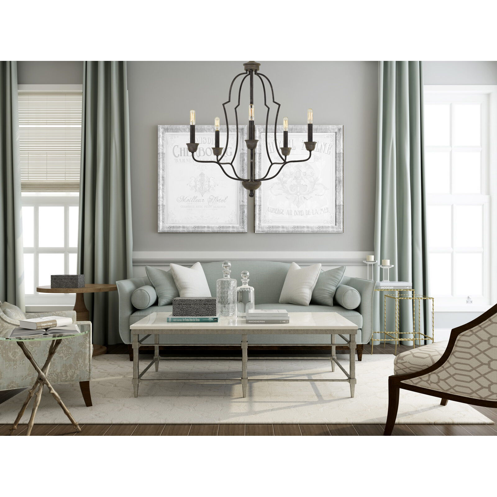 Lebrija 5 Light 24 inch Textured Bronze Chandelier Ceiling Light