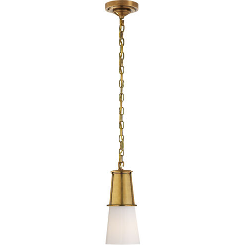 Thomas O'Brien Robinson 1 Light 4.75 inch Hand-Rubbed Antique Brass Pendant Ceiling Light in White Glass, Small