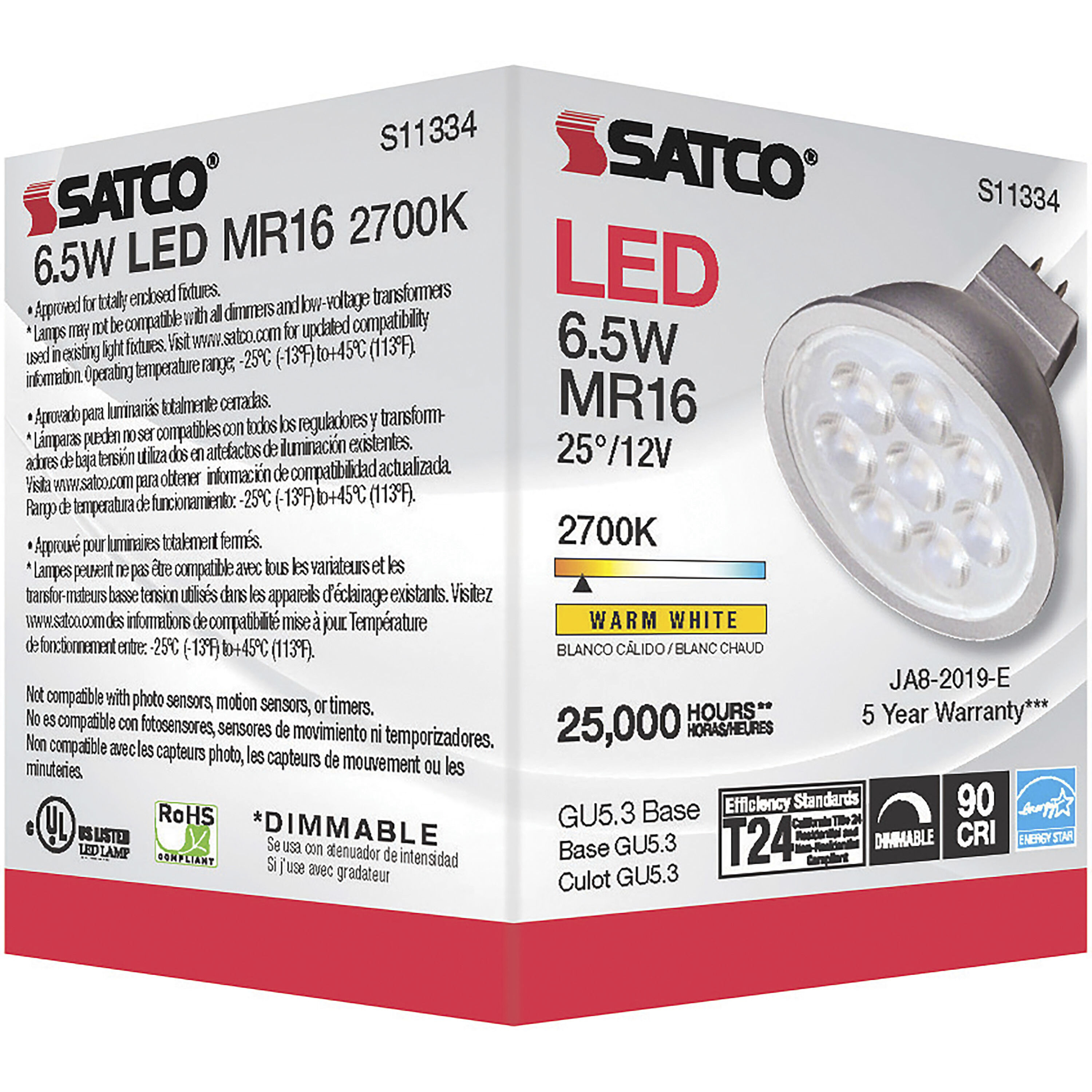 Satco S11334 Lumos LED MR16 Bi Pin GU5.3 6.50 watt 2700K Light Bulb