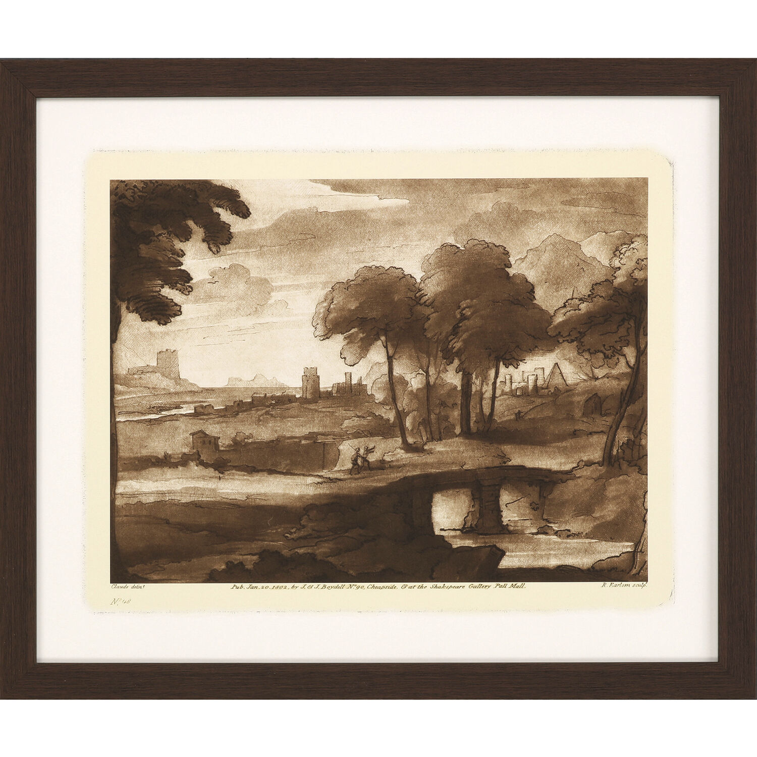 Pastoral Landscape Sepia and Brown Framed Art