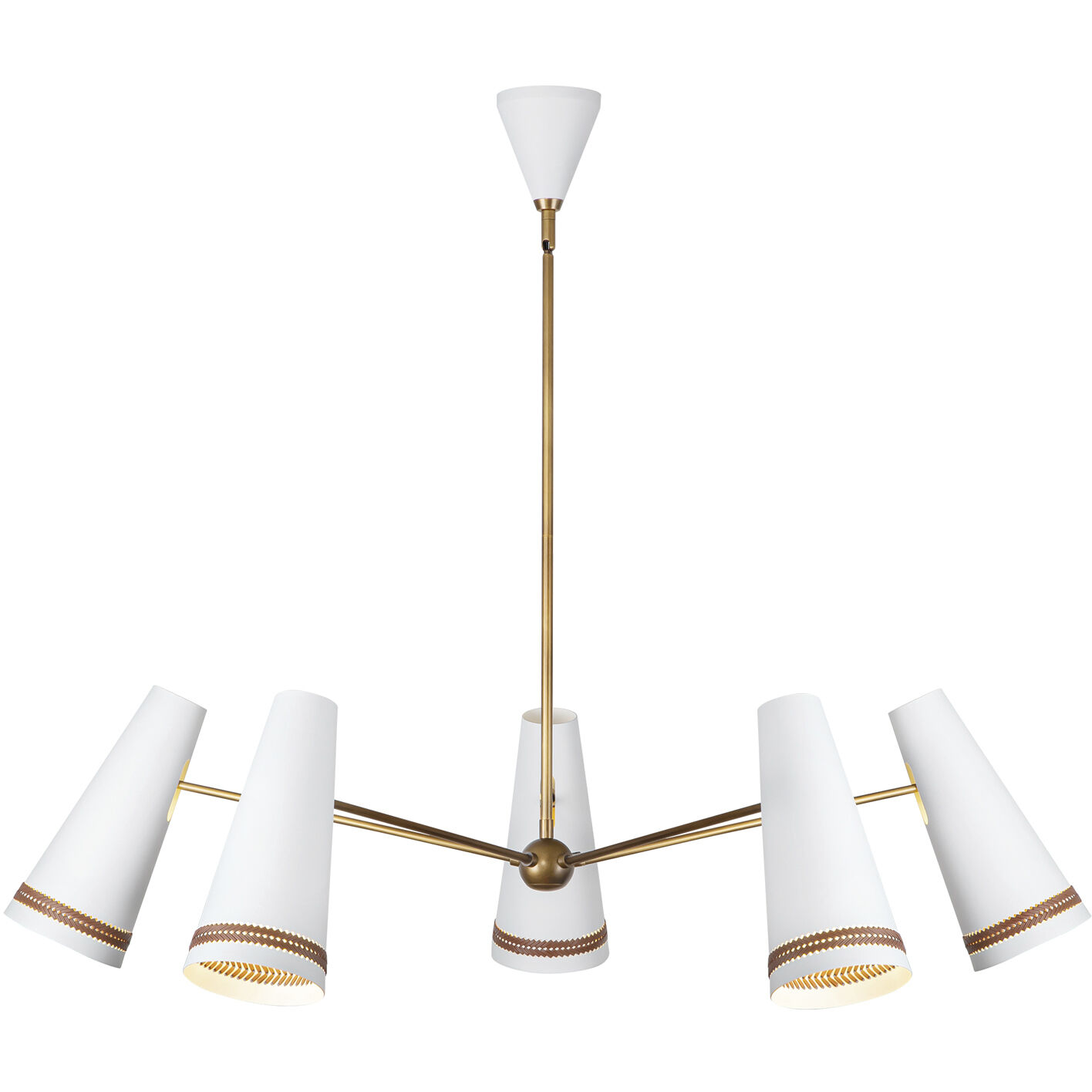 Brickell 5 Light 45 inch Matte White/Hazelnut Leather Chandelier Ceiling Light in Matte White and Hazelnut Leather