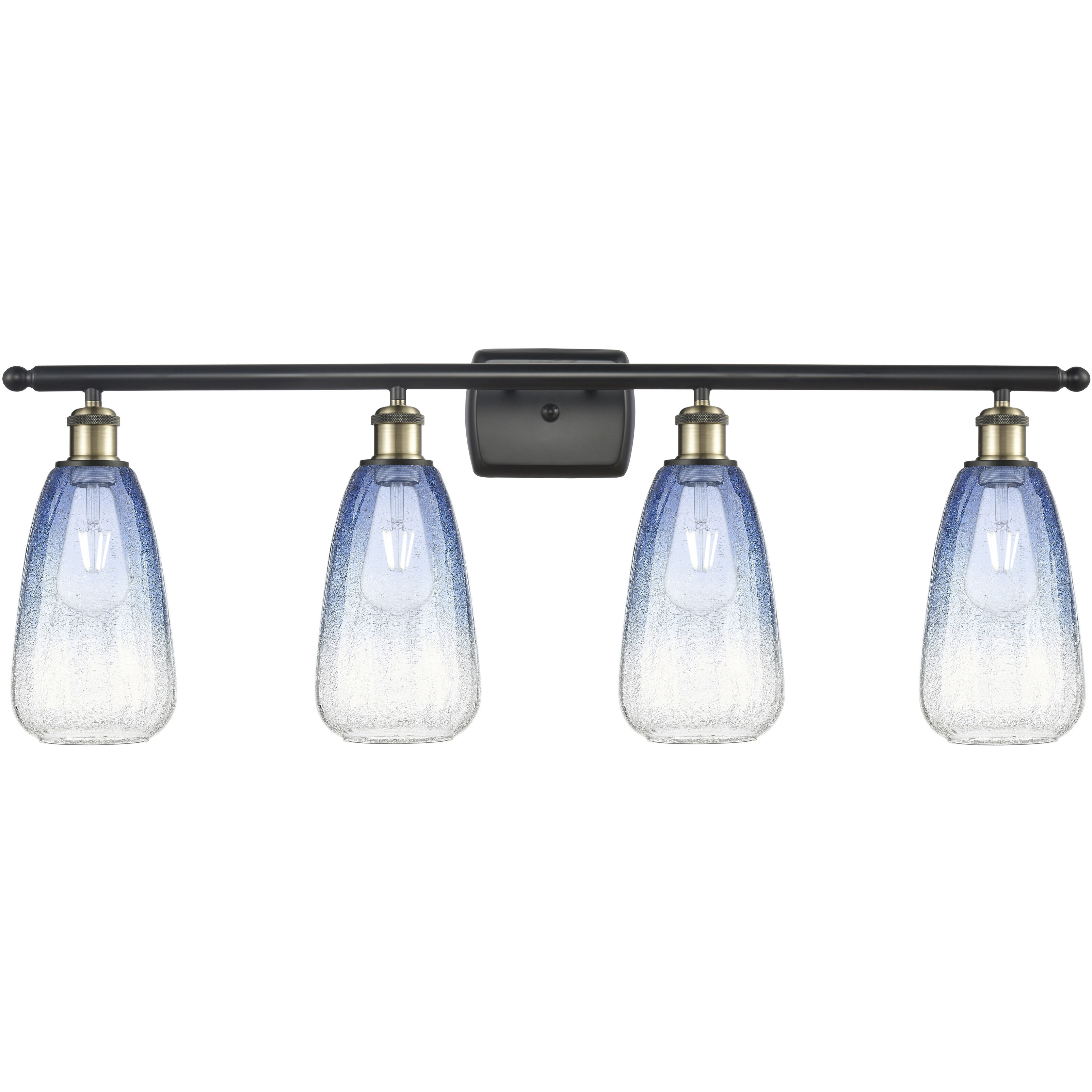 Ballston Brookhaven Almond 4 Light 36 inch Black Antique Brass Bath Vanity Light Wall Light in Sapphire Blue Glass