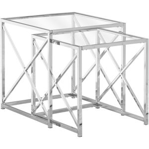 Cortland 20 X 20 inch Chrome and Clear Nesting Table, 2-Piece Set