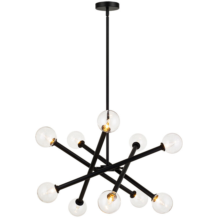 Matchstix 10 Light 31.25 inch Black Pendant Ceiling Light in Black and Clear