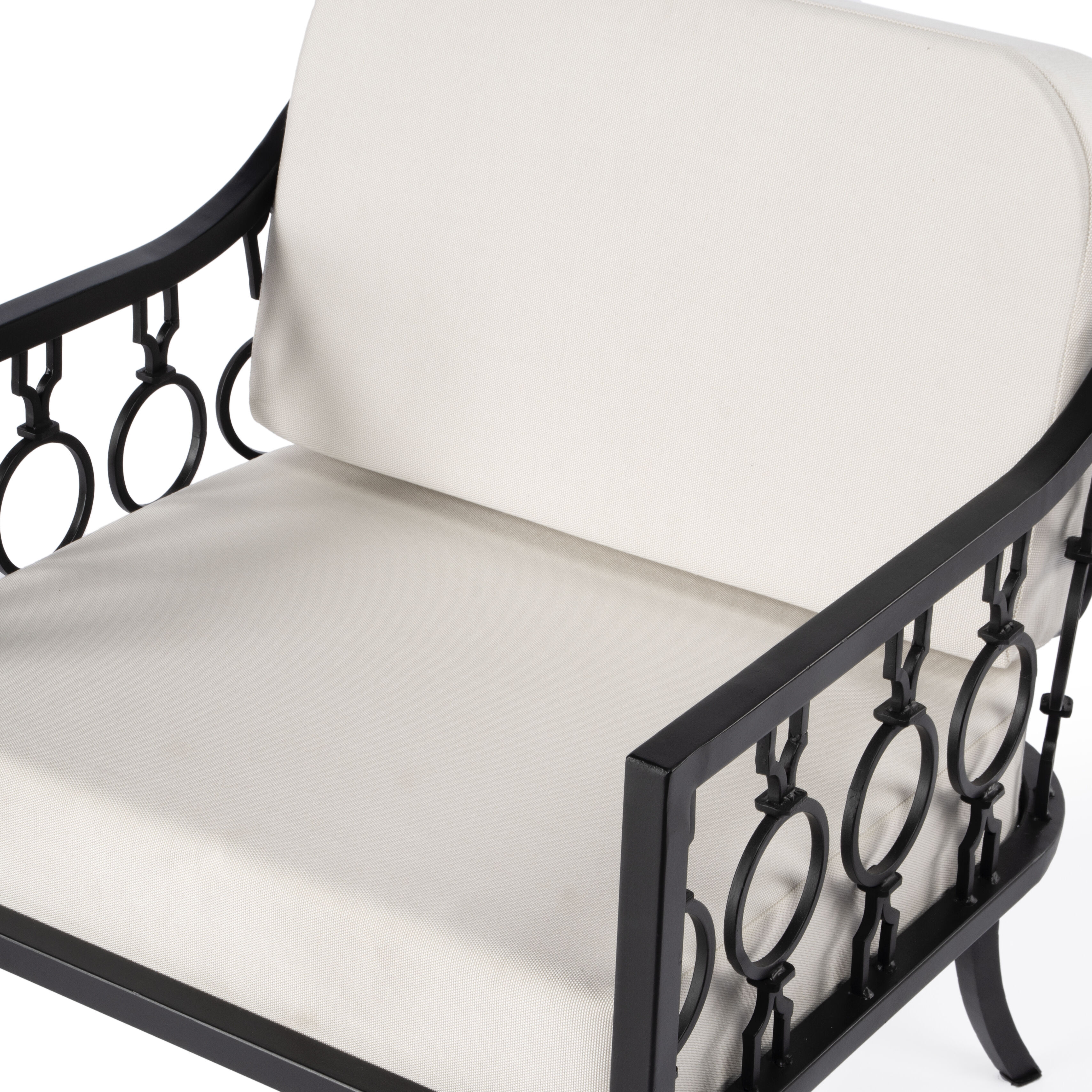 Southport Iron Upholstered Outdoor Lounge Chair in Black
