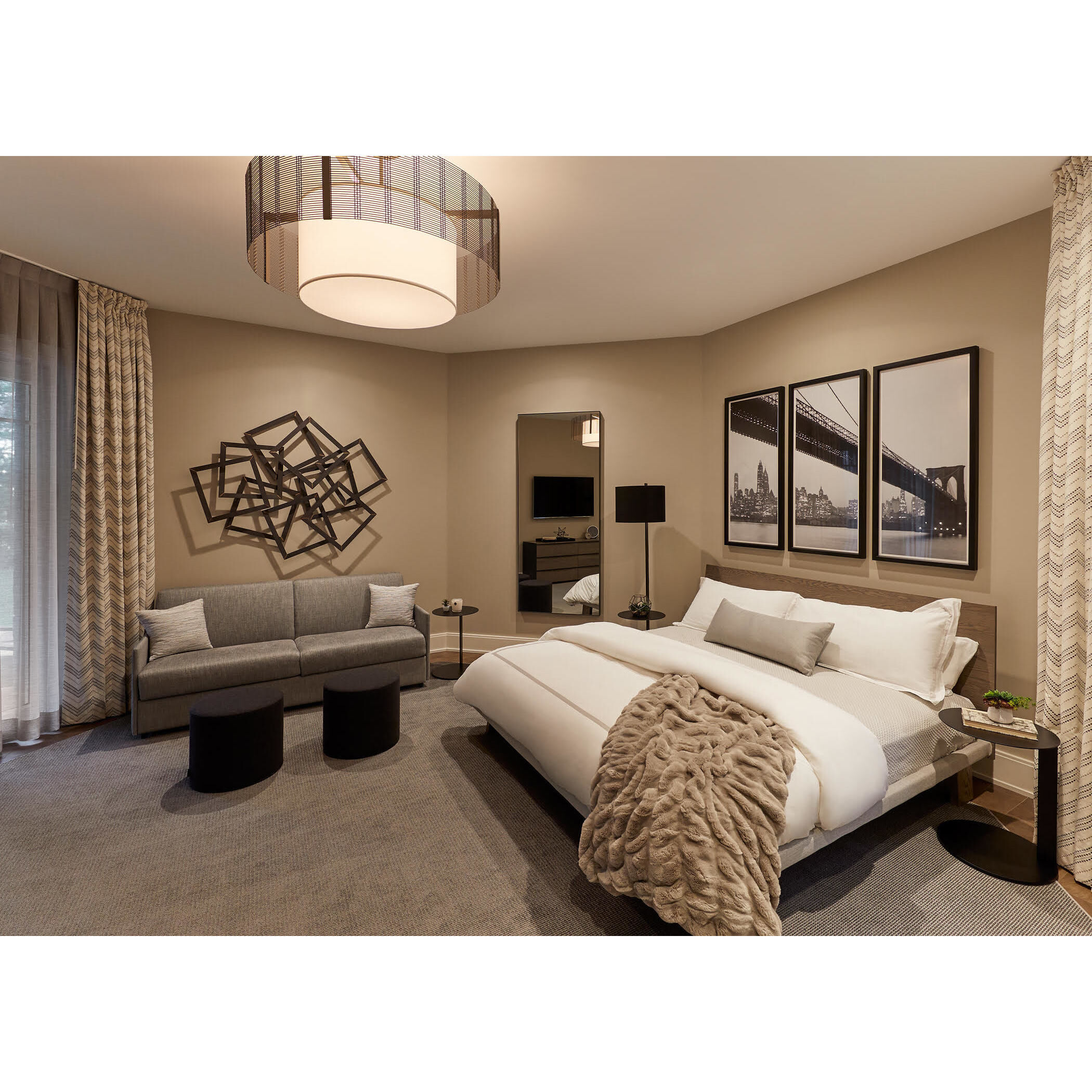 Downtown Mesh 1 Light 24 inch Matte Black Chandelier Ceiling Light in White Linen, Drum