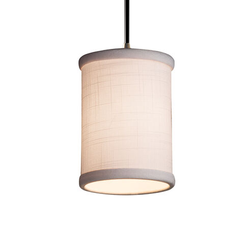 Textile 1 Light 4 inch Brushed Nickel Pendant Ceiling Light in Black Cord, White, Cylinder with Flat Rim, Incandescent