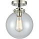 Nouveau Large Beacon LED 8 inch Black Polished Nickel Semi-Flush Mount Ceiling Light in Clear Glass, Nouveau