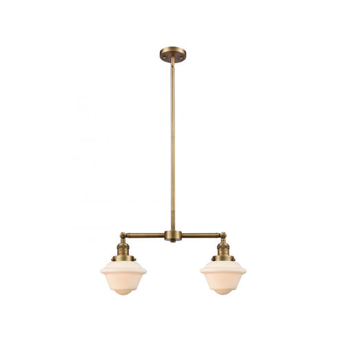 Franklin Restoration Small Oxford 2 Light 43 inch Brushed Brass Island Light Ceiling Light in Matte White Glass, Franklin Restoration