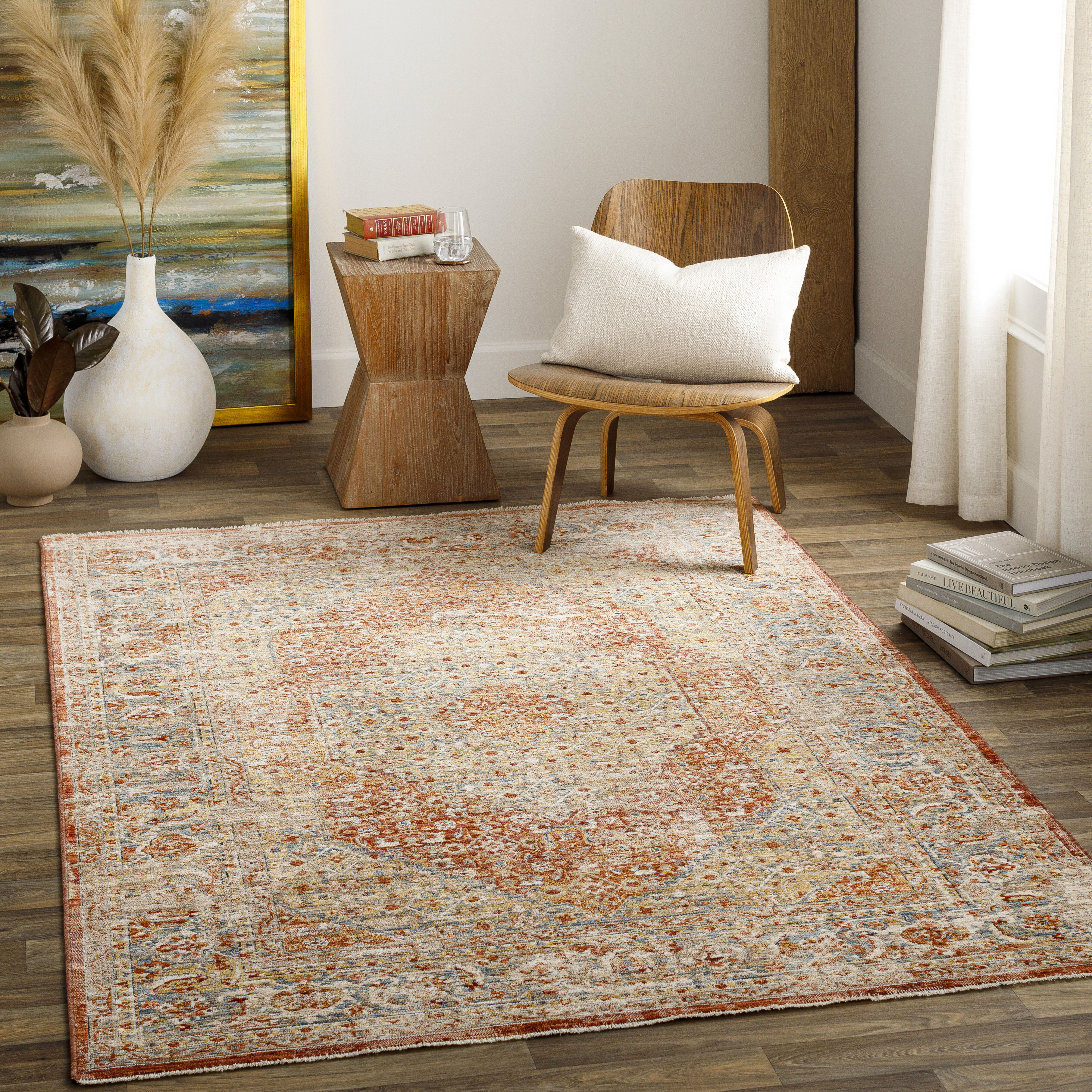 Aspendos 48 X 31 inch Brick Red Rug, Rectangle