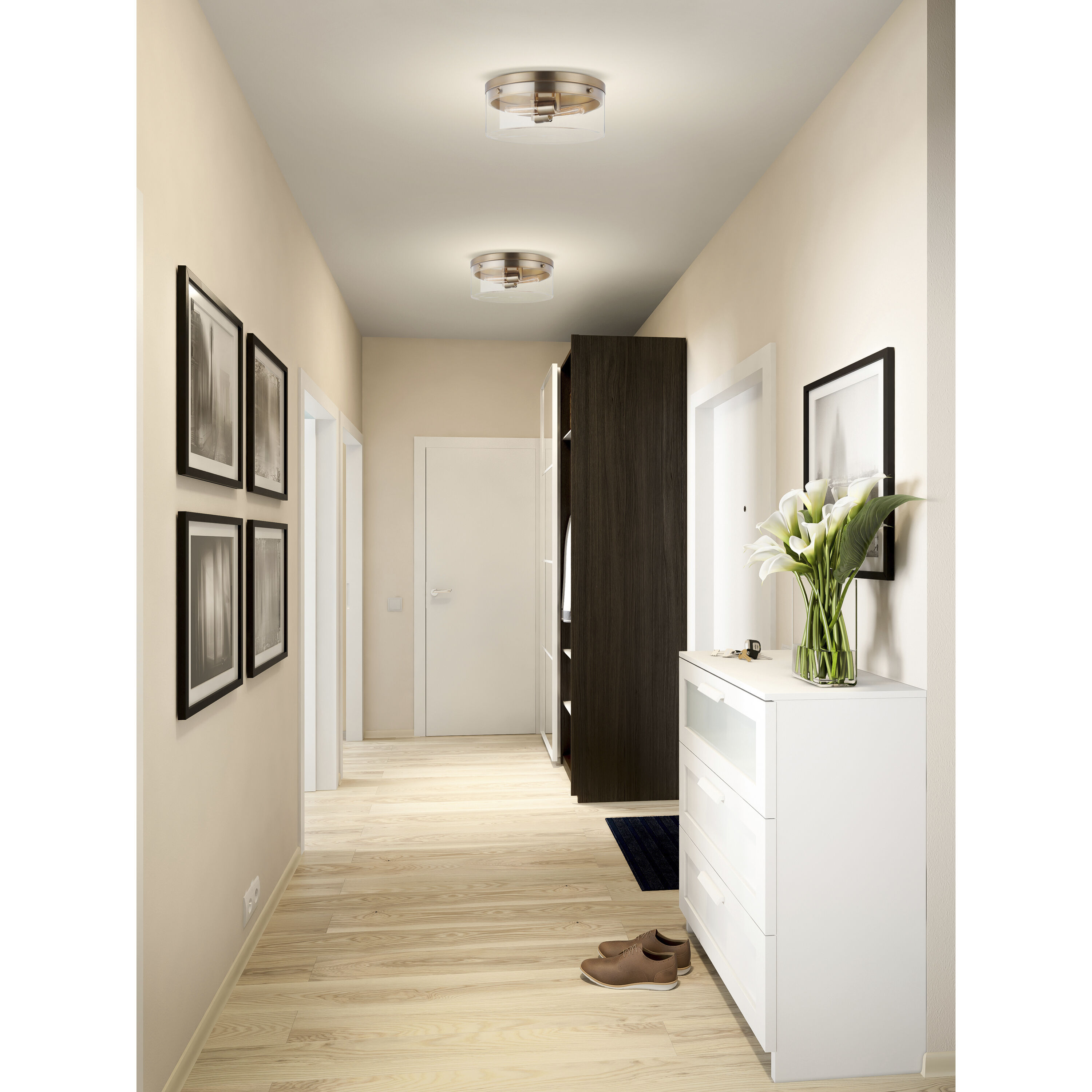 Intersection 2 Light 11 inch Burnished Brass Flush Ceiling Light