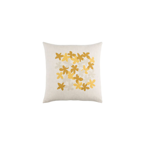 Little Flower 20 X 20 inch Ivory and Mustard Throw Pillow
