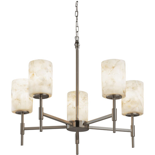 Alabaster Rocks 5 Light 24 inch Brushed Nickel Chandelier Ceiling Light in Cylinder with Flat Rim, Incandescent