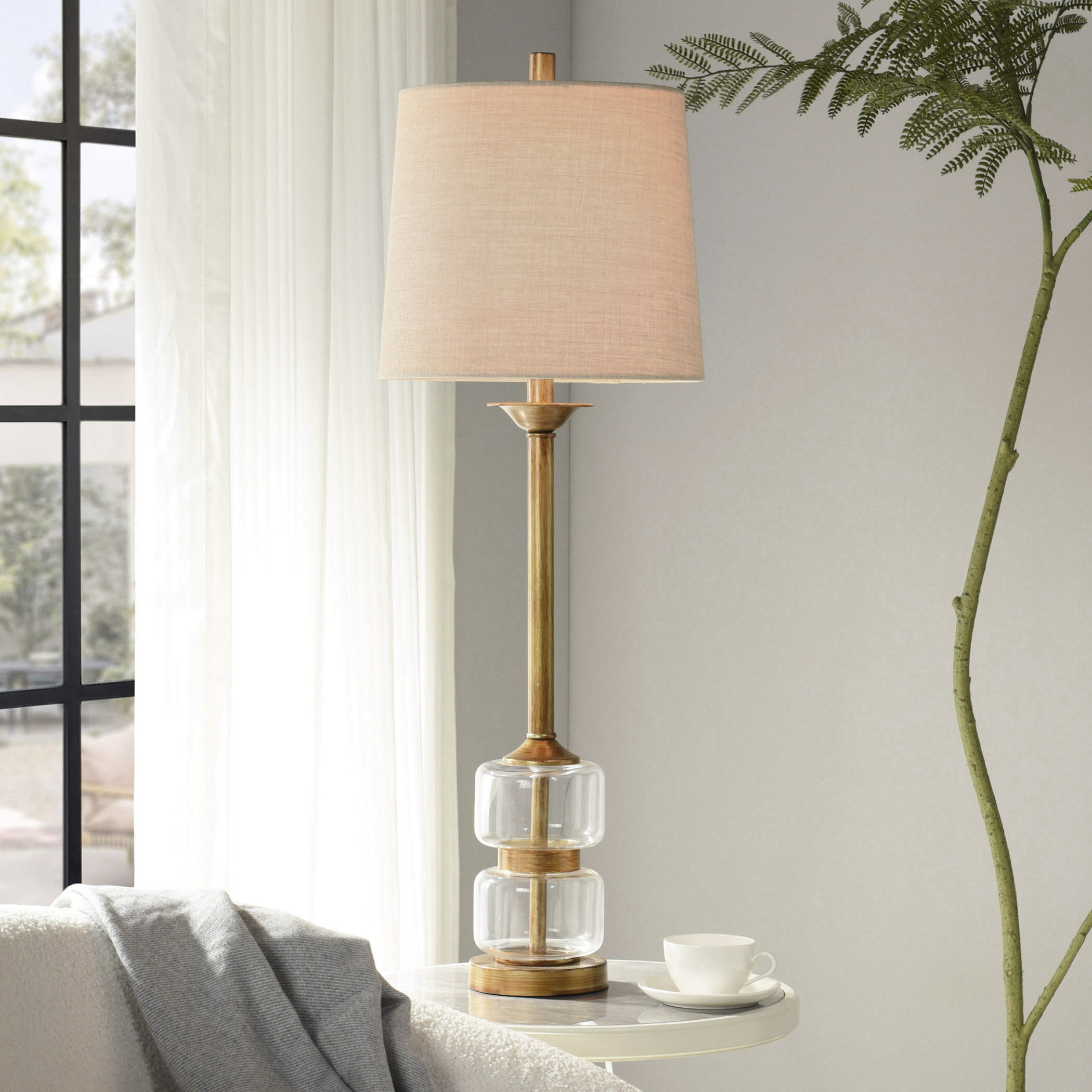Signature 34 inch 150 watt Clear and Gold Table Lamp Portable Light
