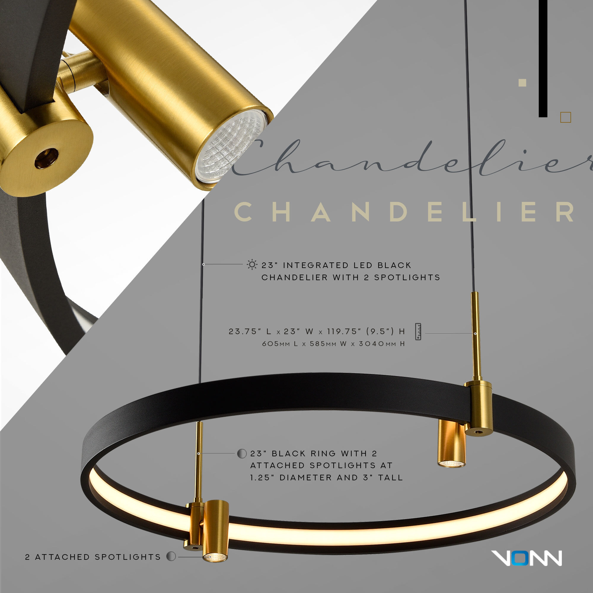 Tania 23 inch Black/Antique Brass Chandelier Ceiling Light