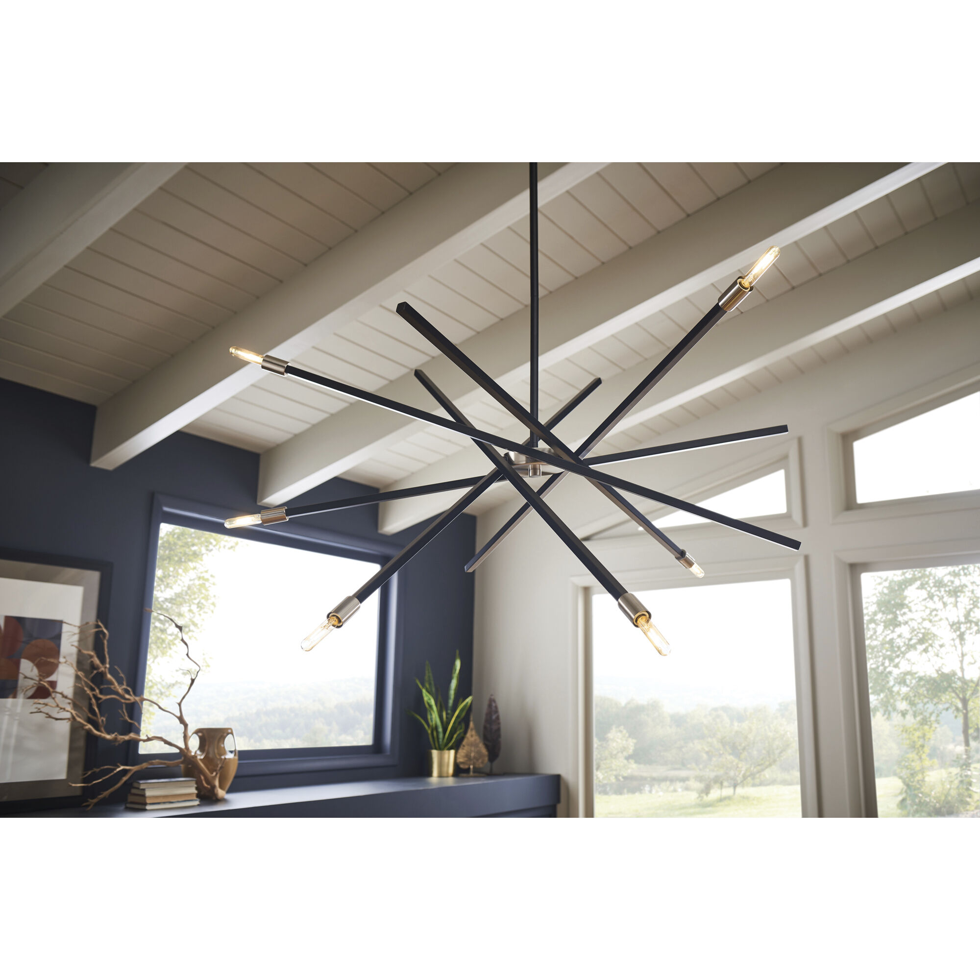Archer 6 Light 42.5 inch Satin Black with Brushed Nickel Indoor Chandelier Ceiling Light