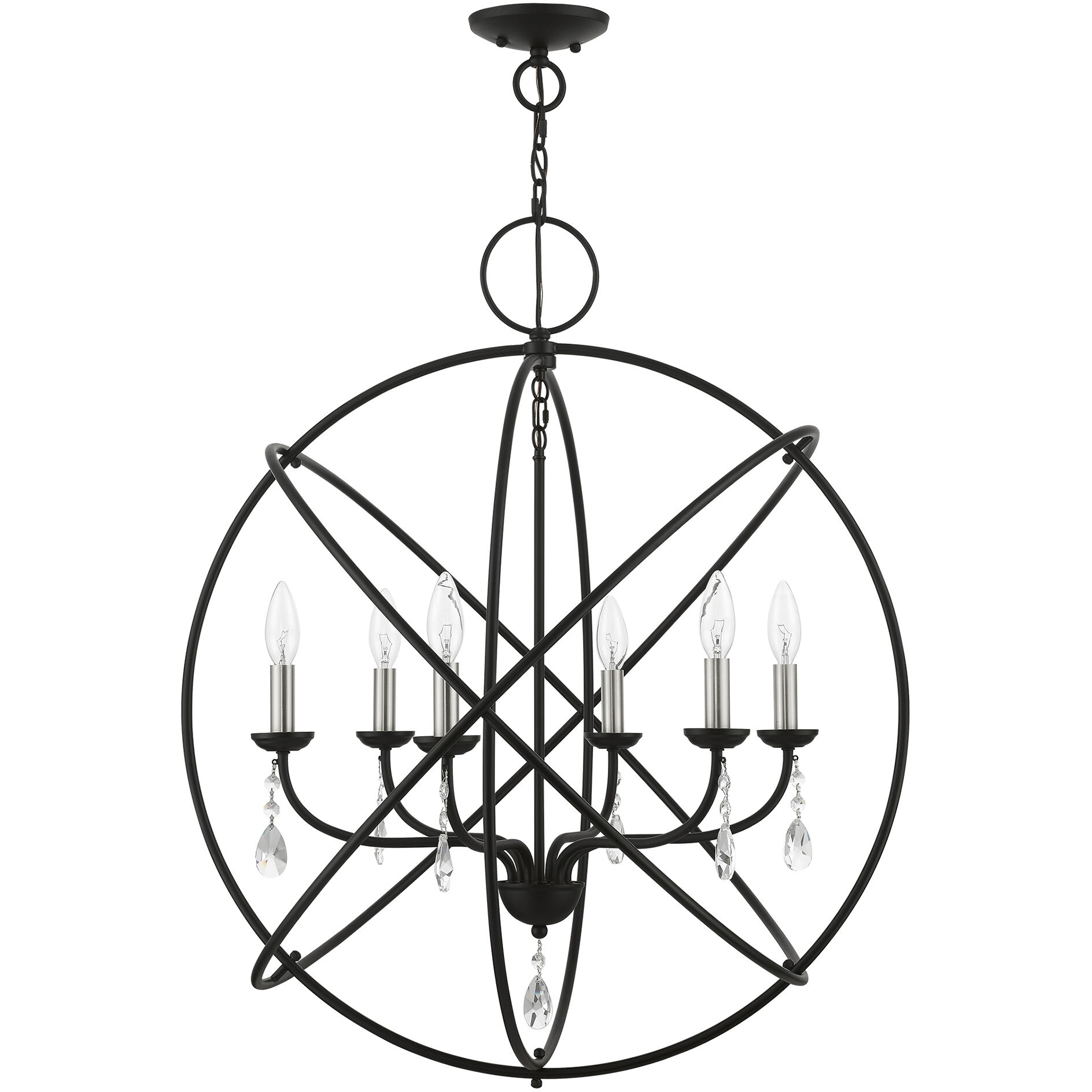 Aria 6 Light 28 inch Black with Brushed Nickel Finish Candles Pendant Chandelier Ceiling Light, Globe