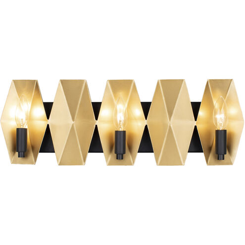 Malone 3 Light 22 inch Matte Black/French Gold Bath Vanity Light Wall Light