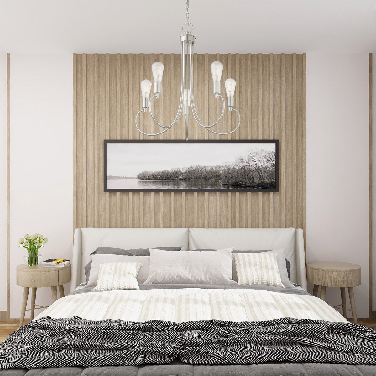 Bari 5 Light 25 inch Brushed Nickel Chandelier Ceiling Light