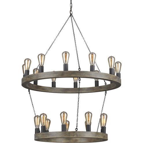 Sean Lavin Avenir 21 Light 36 inch Weathered Oak Wood / Antique Forged Iron Chandelier Ceiling Light