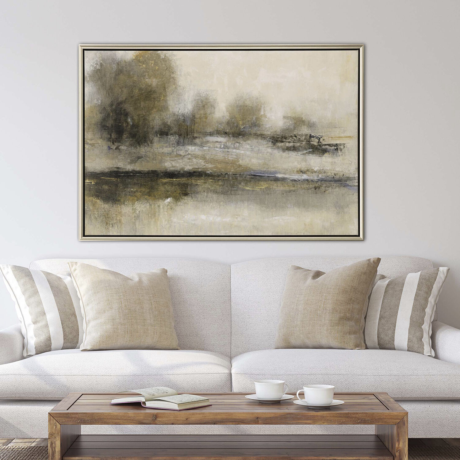 Gilt Landscape Neutral and Beige and Metallic and Black Canvas