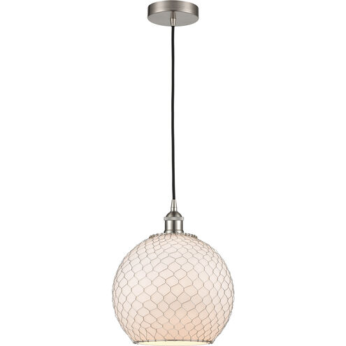 Ballston Farmhouse Chicken Wire 1 Light 10 inch Brushed Satin Nickel Mini Pendant Ceiling Light in White Glass with Nickel