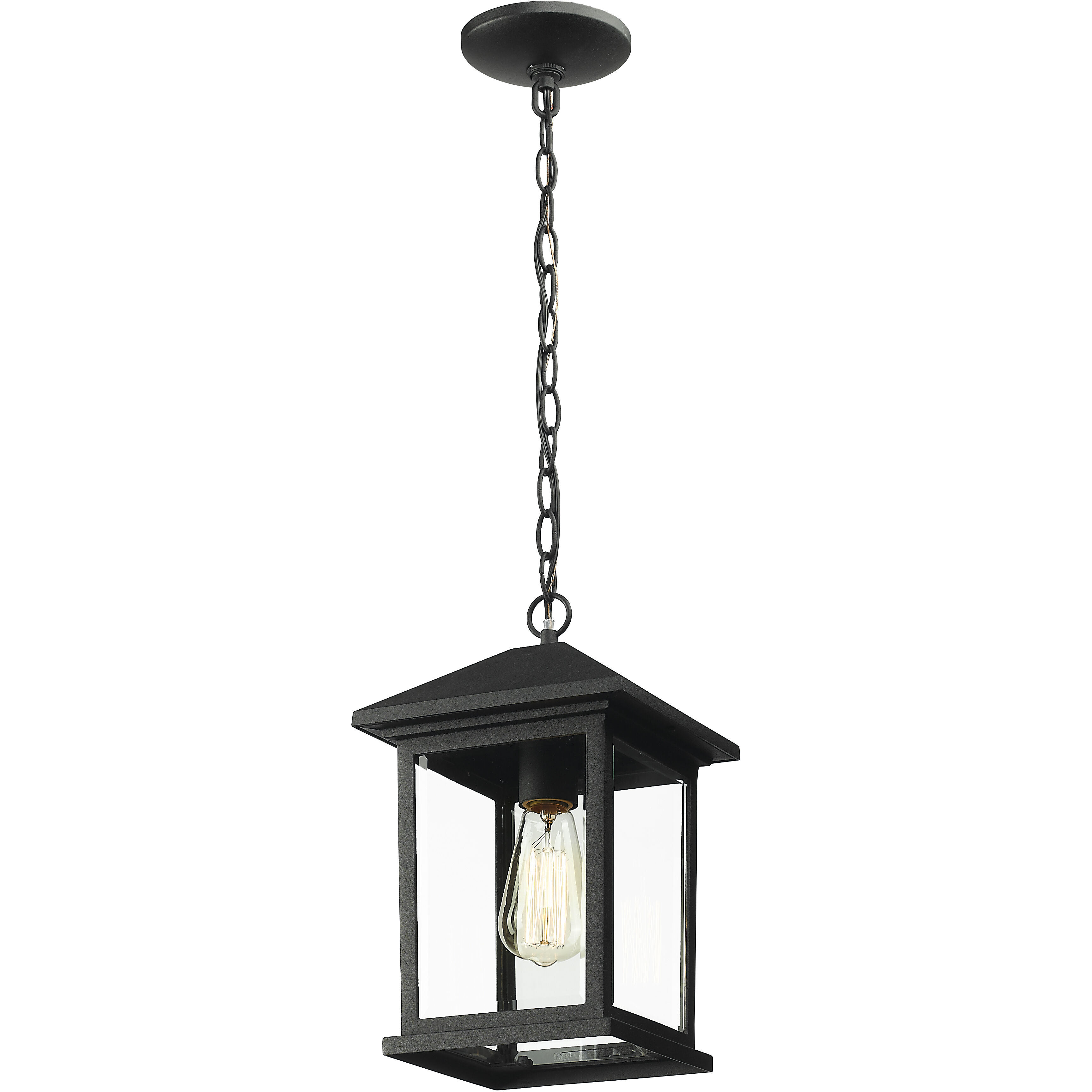 Portland 1 Light 8 inch Black Outdoor Chain Mount Ceiling Fixture in Clear Beveled Glass, 5.07