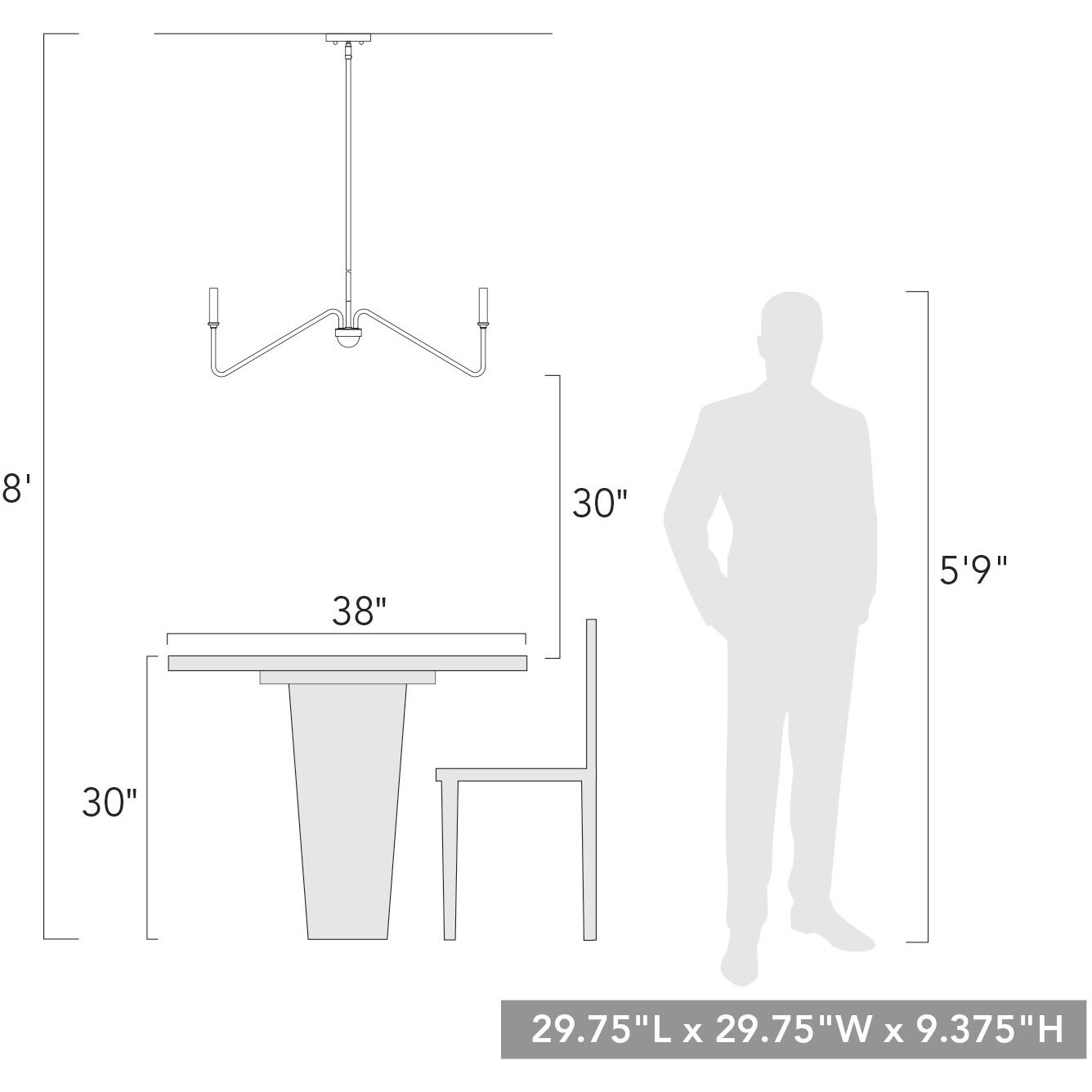 Yep Kennedy 29.75 inch 60.00 watt Natural Black Chandelier Ceiling Light in No Shade