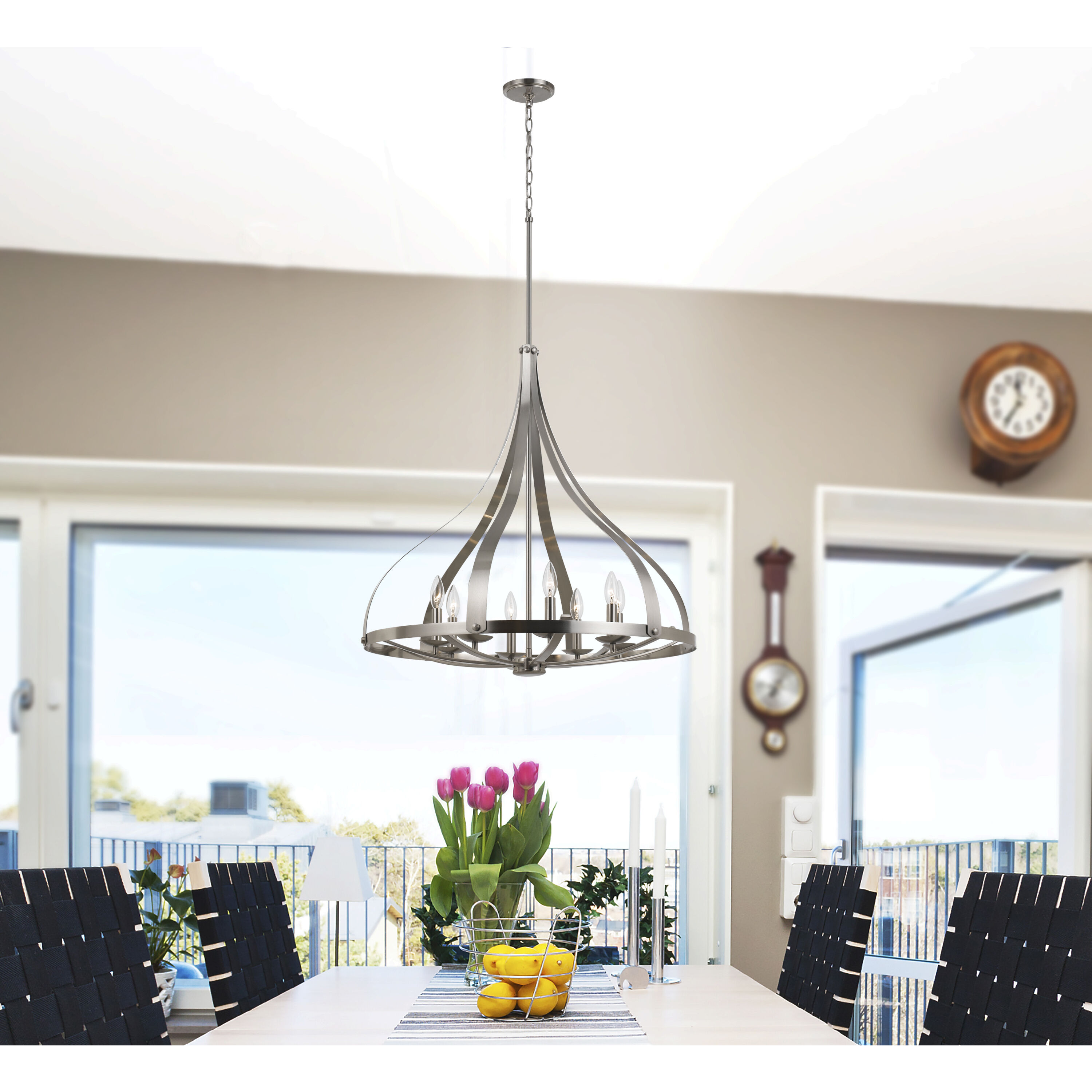 Meridian 8 Light 29 inch Brushed Steel Chandelier Ceiling Light