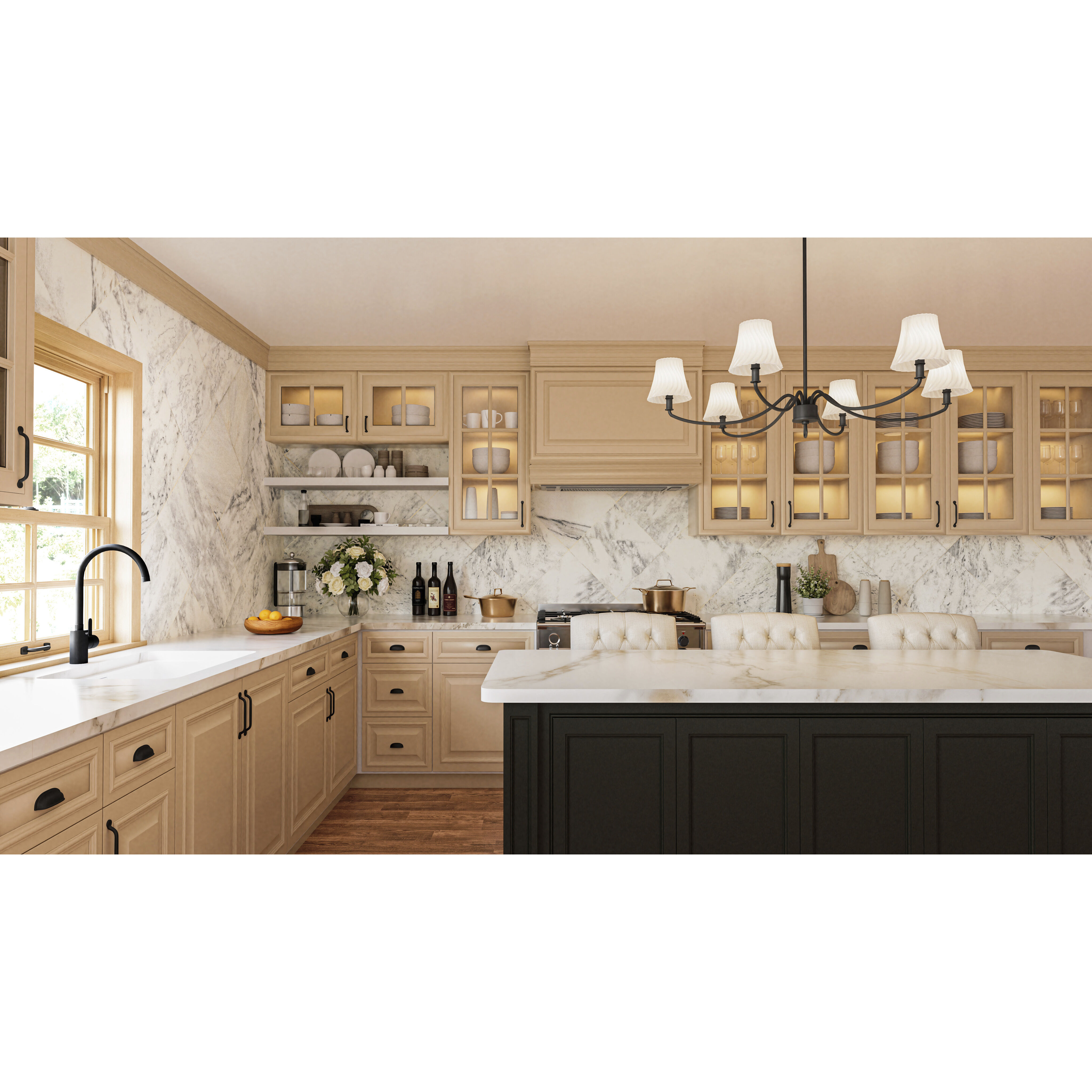 McKinney 6 Light 44 inch Matte Black Linear Chandelier Ceiling Light, Medium