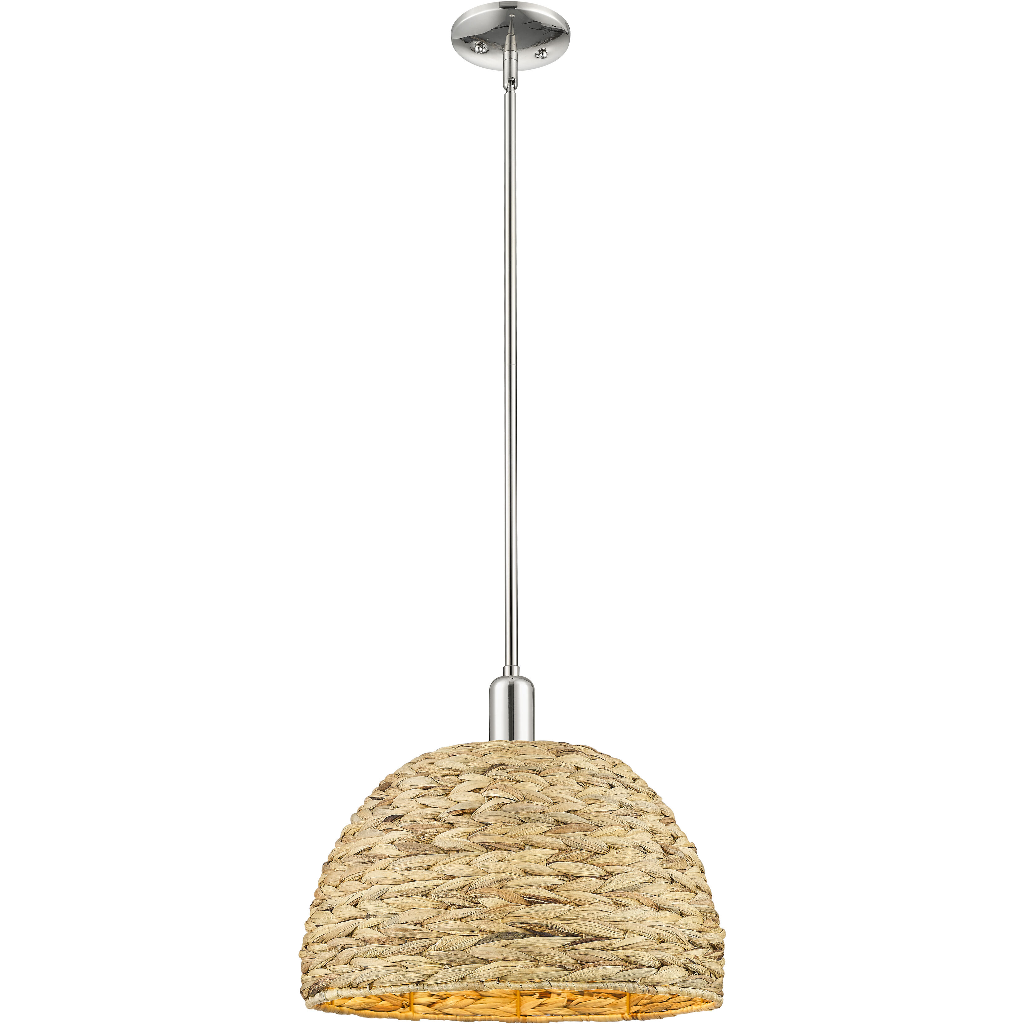 Arcadia Woven Rattan 1 Light 15.75 inch Polished Nickel Mini Pendant Ceiling Light