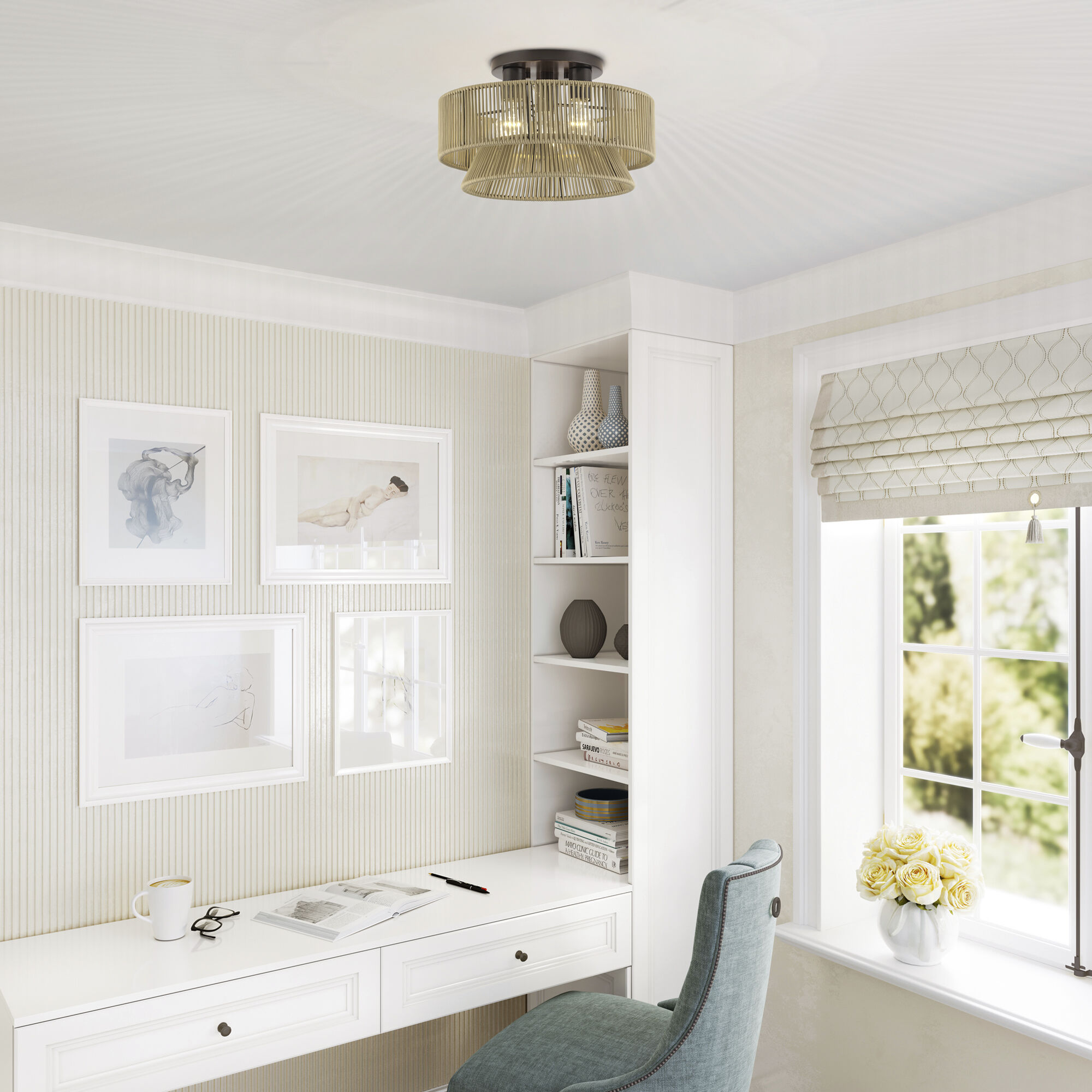 Florell 3 Light 15 inch English Bronze Semi Flush Mount Ceiling Light, Large