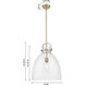 Downtown Urban Newton Bell 1 Light 14 inch Brushed Brass Pendant Ceiling Light in Plated Smoke