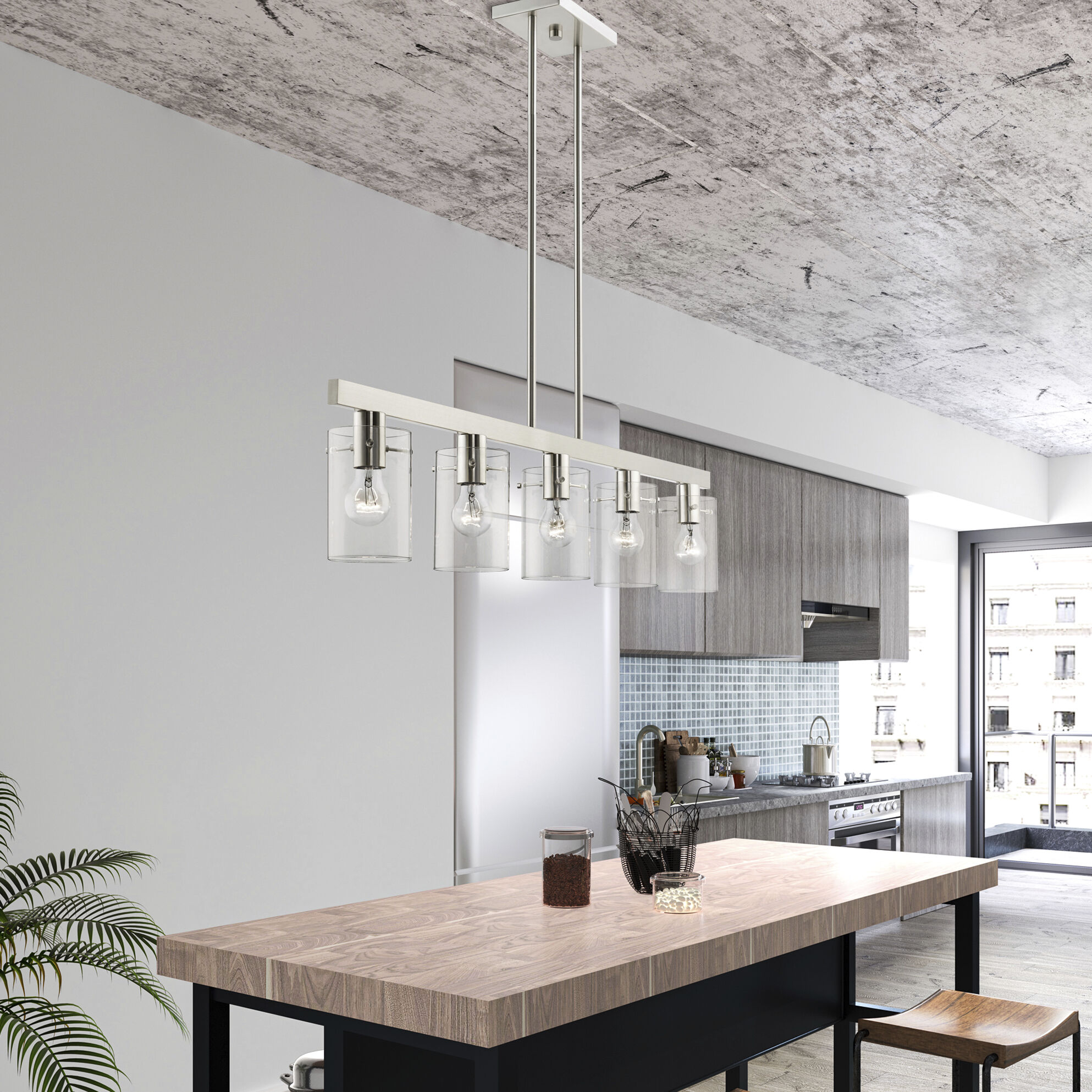 Munich 5 Light 42 inch Brushed Nickel Linear Chandelier Ceiling Light