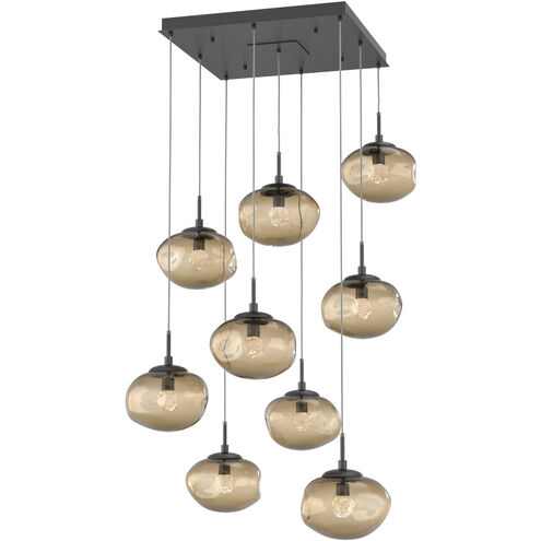 Nova LED LED Graphite Multi-Pendant Ceiling Light in 2700K LED, Floret Inner - Bronze Outer, Square Multi-Port