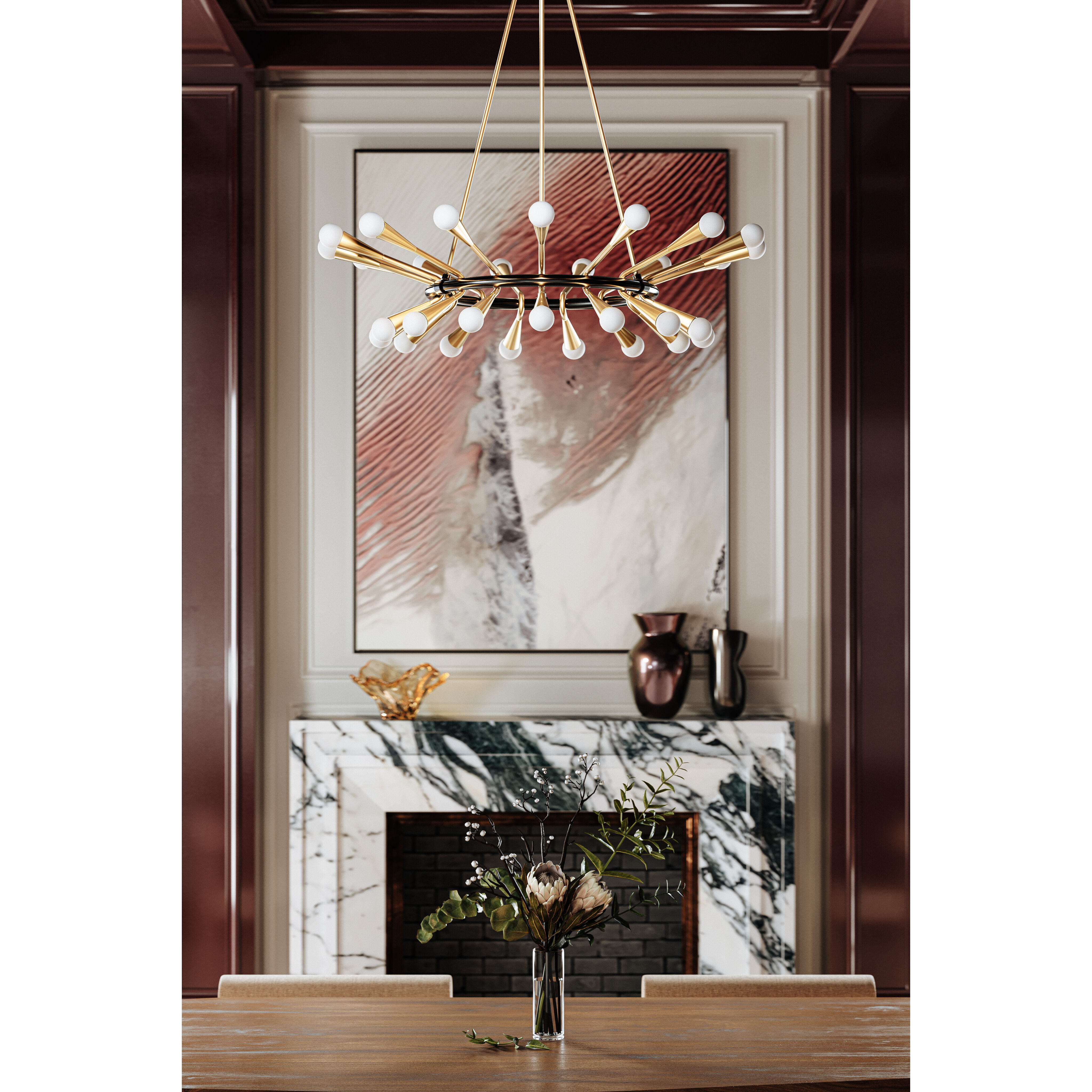 Aries 30 Light 38 inch Vintage Polished Brass/Deep Bronze Chandelier Ceiling Light