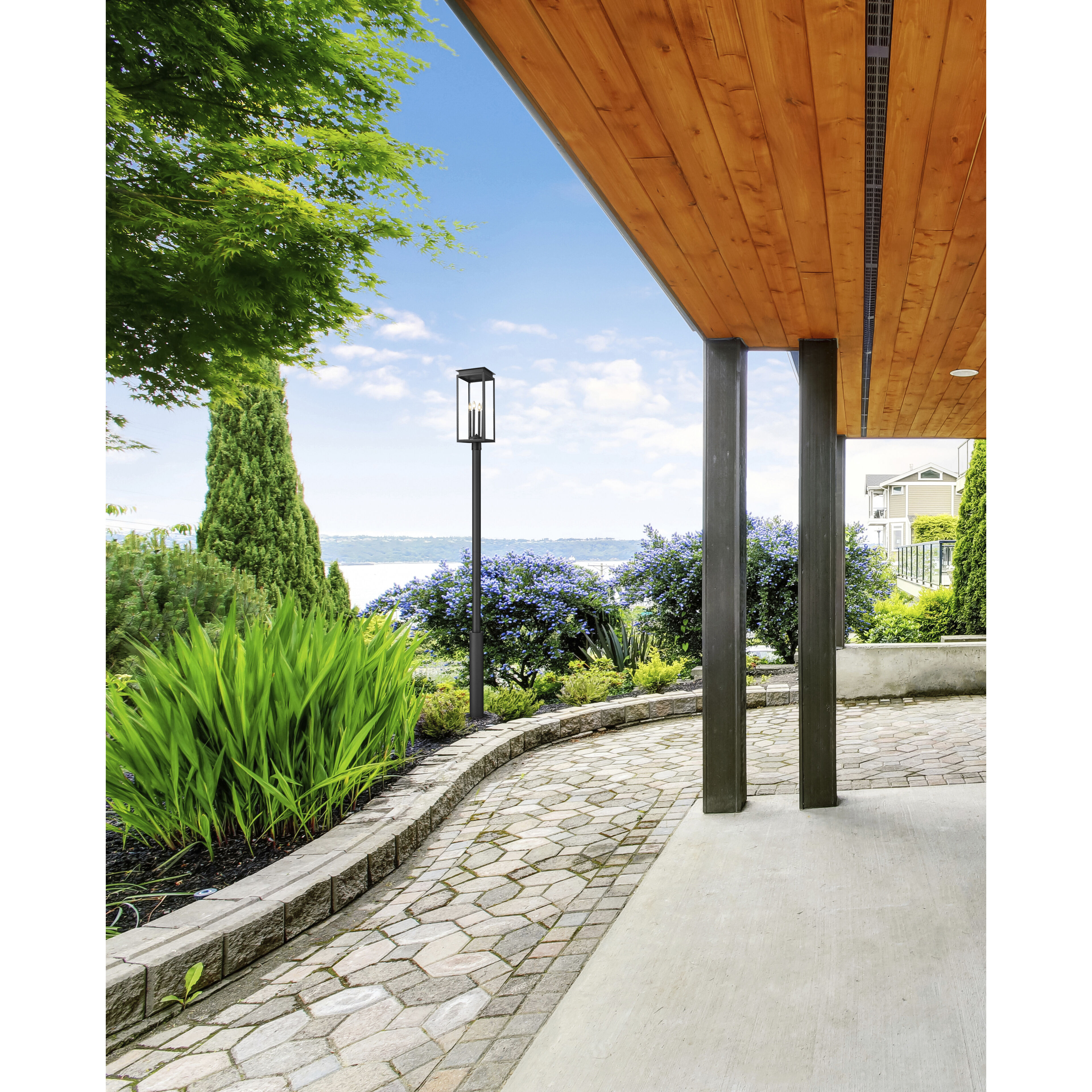 Nova 4 Light 122.25 inch Black Outdoor Post Mounted Fixture in Clear Glass